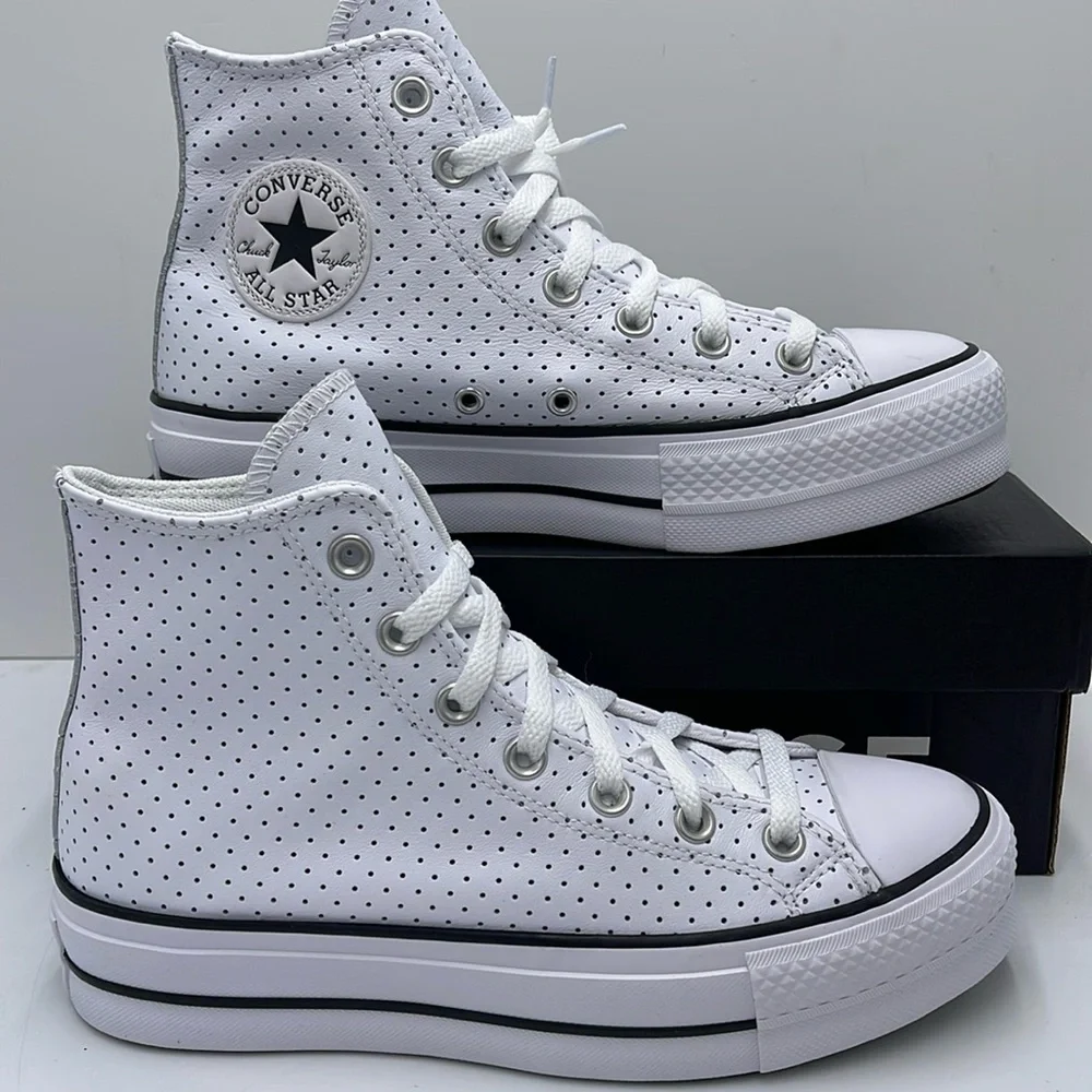 Converse WMNS A13412C CTAS LIFT HI WHITE PERFORATED/WHITE/BLACK Platforms Sneakr